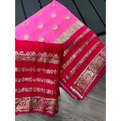 Contrasting Georgette Saree with Weaving Blouse