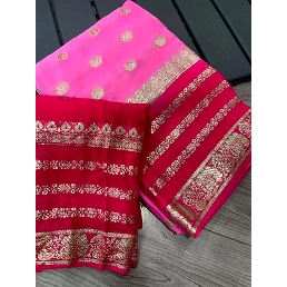 Contrasting Georgette Saree with Weaving Blouse