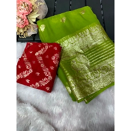 YNF Viscose Georgette Saree: Elegant Drape with Stunning Banarasi Silk Blouse