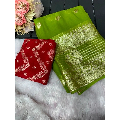 YNF Viscose Georgette Saree: Elegant Drape with Stunning Banarasi Silk Blouse