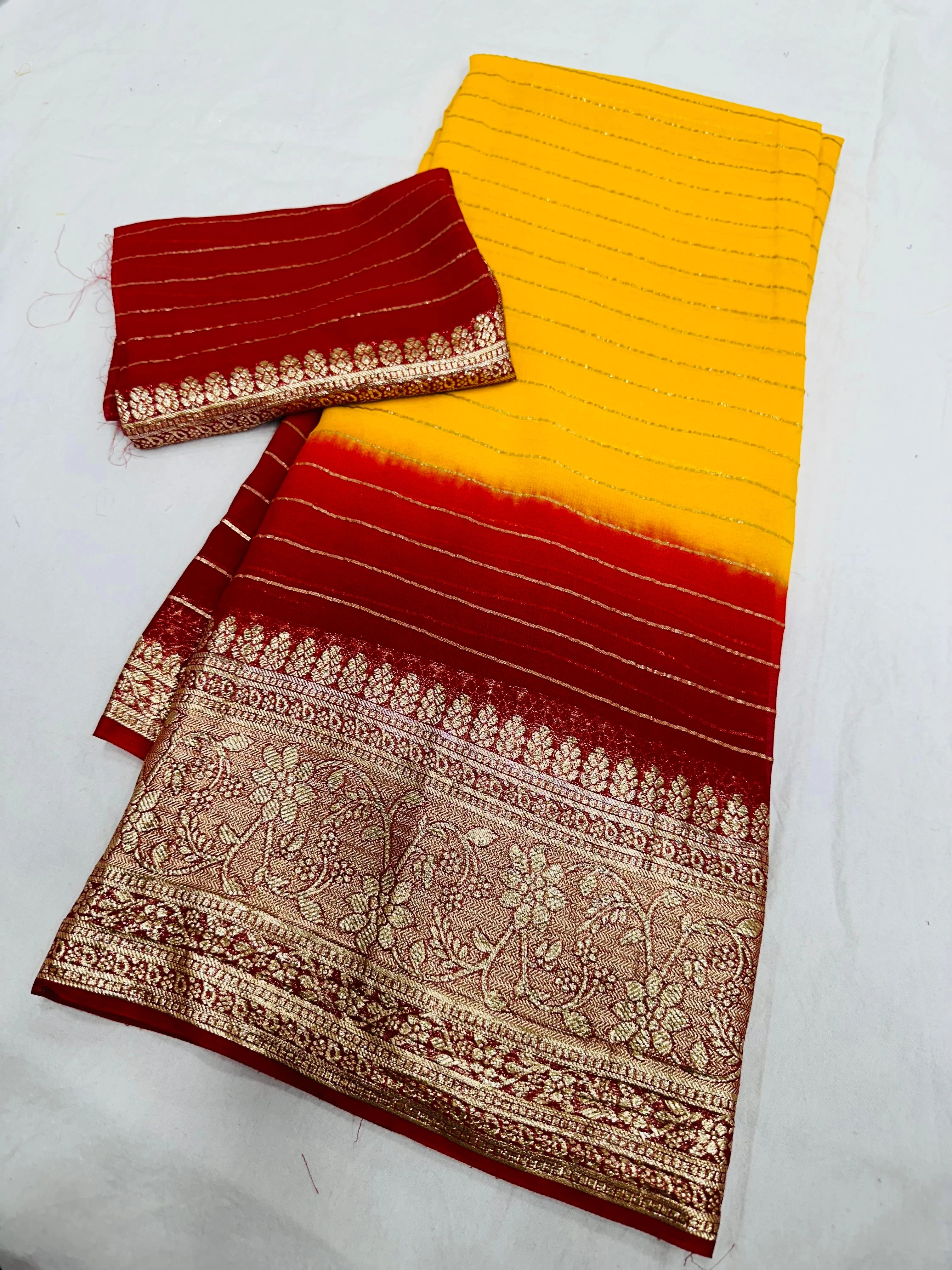 Chic Viscose Georgette Jacquard Saree with Shaded Concept Colors-APE-20-Yellow