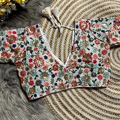 New Designer Cotton Blouse: Foil Print, Size 38 (Alter up to 42), Open Front