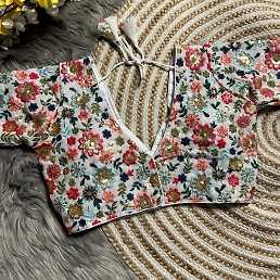 New Designer Cotton Blouse: Foil Print, Size 38 (Alter up to 42), Open Front