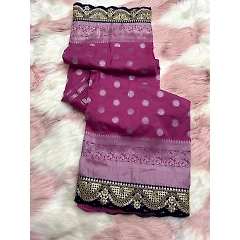 Banarasi-Weaved Georgette Saree with Sequin Border & Silk Blouse