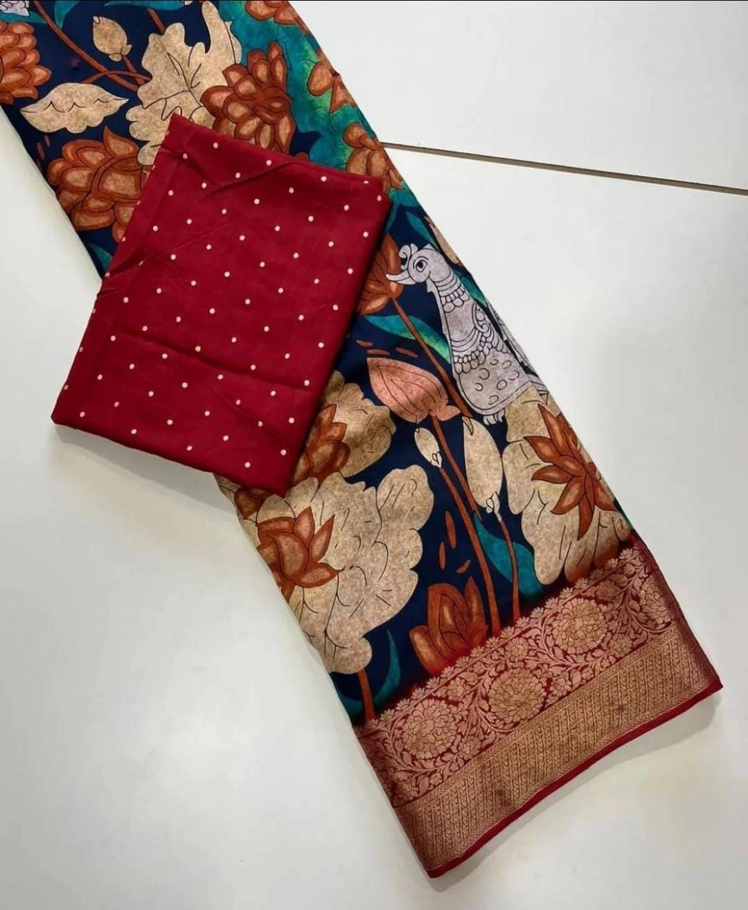 Beautiful Lightweight Pure Dola Silk Sarees with Pichwai Kalamkari Design-Maroon-1