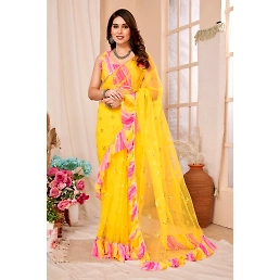 Net Pattern Saree with Mirror Work and Georgette Blouse