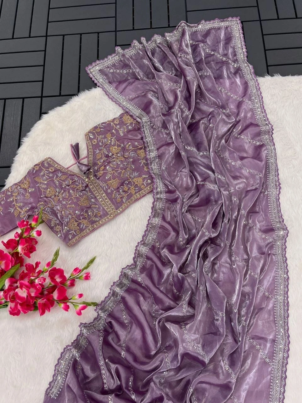 Pure Soft Zimmy Choo Silk Saree with Stunning Sequin Work-KSF-Jenifer-Purple