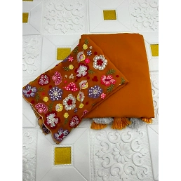 Smooth Georgette Saree with Handmade Latakan Blouse: Exquisite Embroidery & Sequins