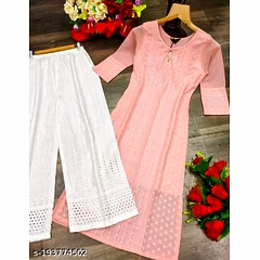 Premium Chikankari Gorget Top with Cotton Borer Plazoo Set - Festival Special