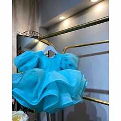Heavy Organza Designer Dress with Puffy Sleeves and 7 Color Options