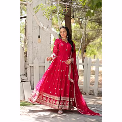 Faux Blooming Gown: Sequin Embroidered, Full Sleeves, Pan V Neck