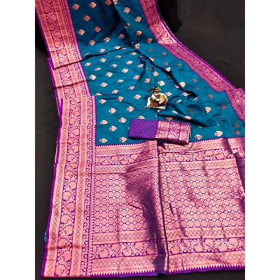 YNF BANARASI SILK SAREE: Soft Silk, Jequard Border, Rose Gold Jari, Trendy