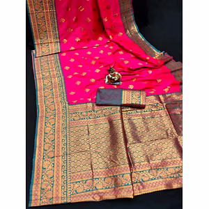 BANARASI SILK SAREE: Soft Silk, Jequard Border, Rose Gold Jari, Trendy