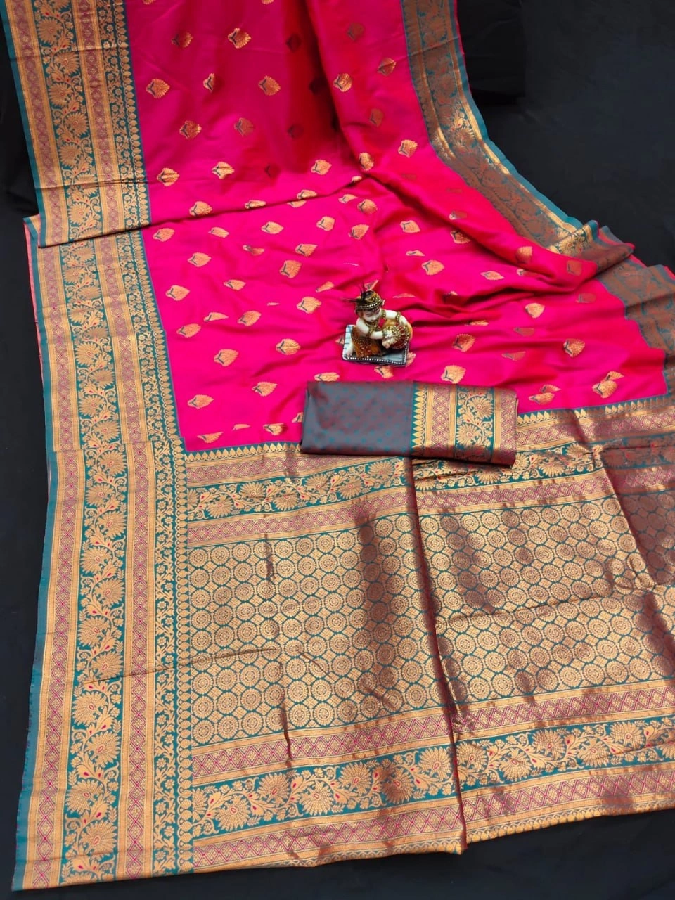 BANARASI SILK SAREE: Soft Silk, Jequard Border, Rose Gold Jari, Trendy-Rani-1