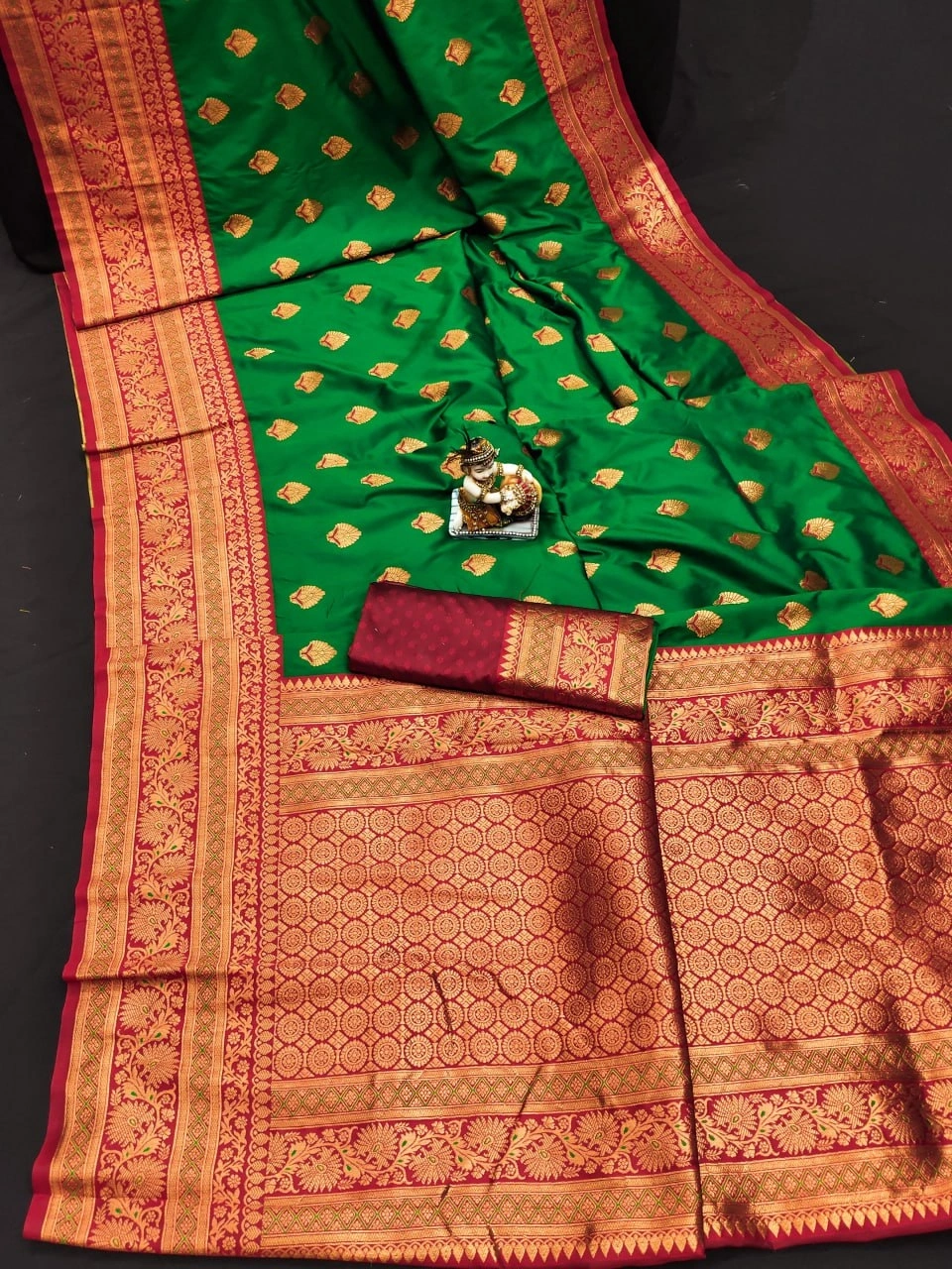 BANARASI SILK SAREE: Soft Silk, Jequard Border, Rose Gold Jari, Trendy-MRD-RUKSHMANI-Green