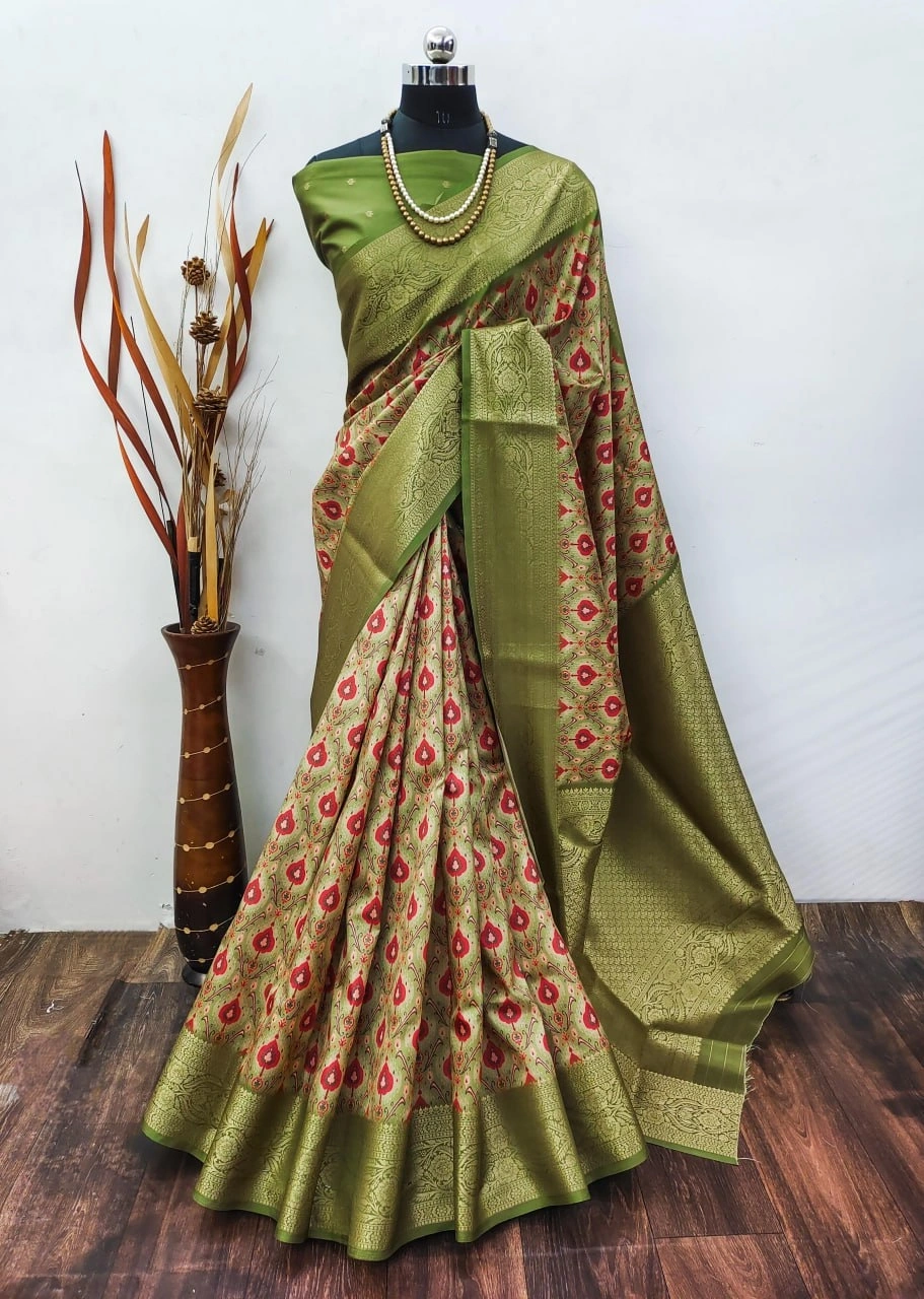 Lichi Silk Saree with Digital Print and Jequard Weaving-MRD-SHEFALI-Beige