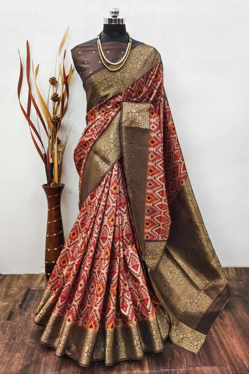 Lichi Silk Saree with Digital Print and Jequard Weaving-MRD-SHEFALI-Red