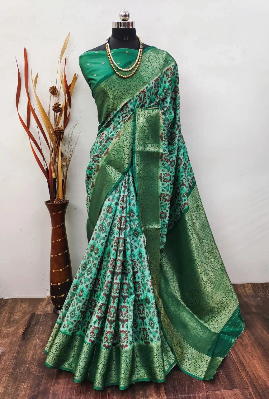 Lichi Silk Saree with Digital Print and Jequard Weaving-MRD-SHEFALI-Green