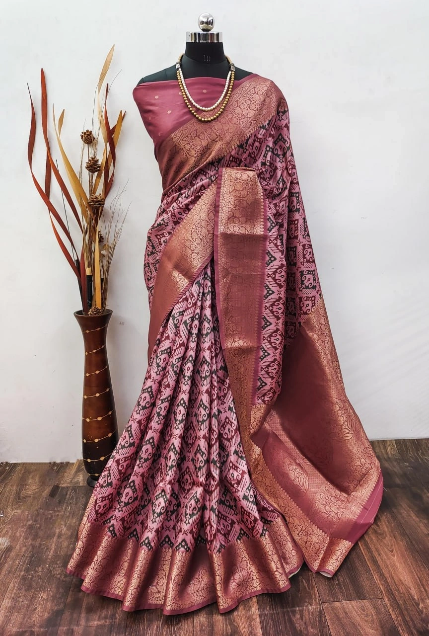 Lichi Silk Saree with Digital Print and Jequard Weaving-MRD-SHEFALI-Peach