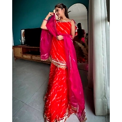 Elegant Foux Gorgette Sharara Set with Digital Print and Lace Broder