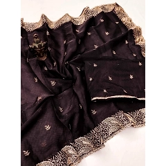 Soft Burbery Silk with Multistitched Border and Butti Work