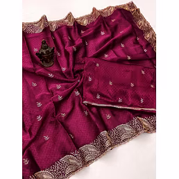 Soft Burbery Silk with Multistitched Border and Butti Work