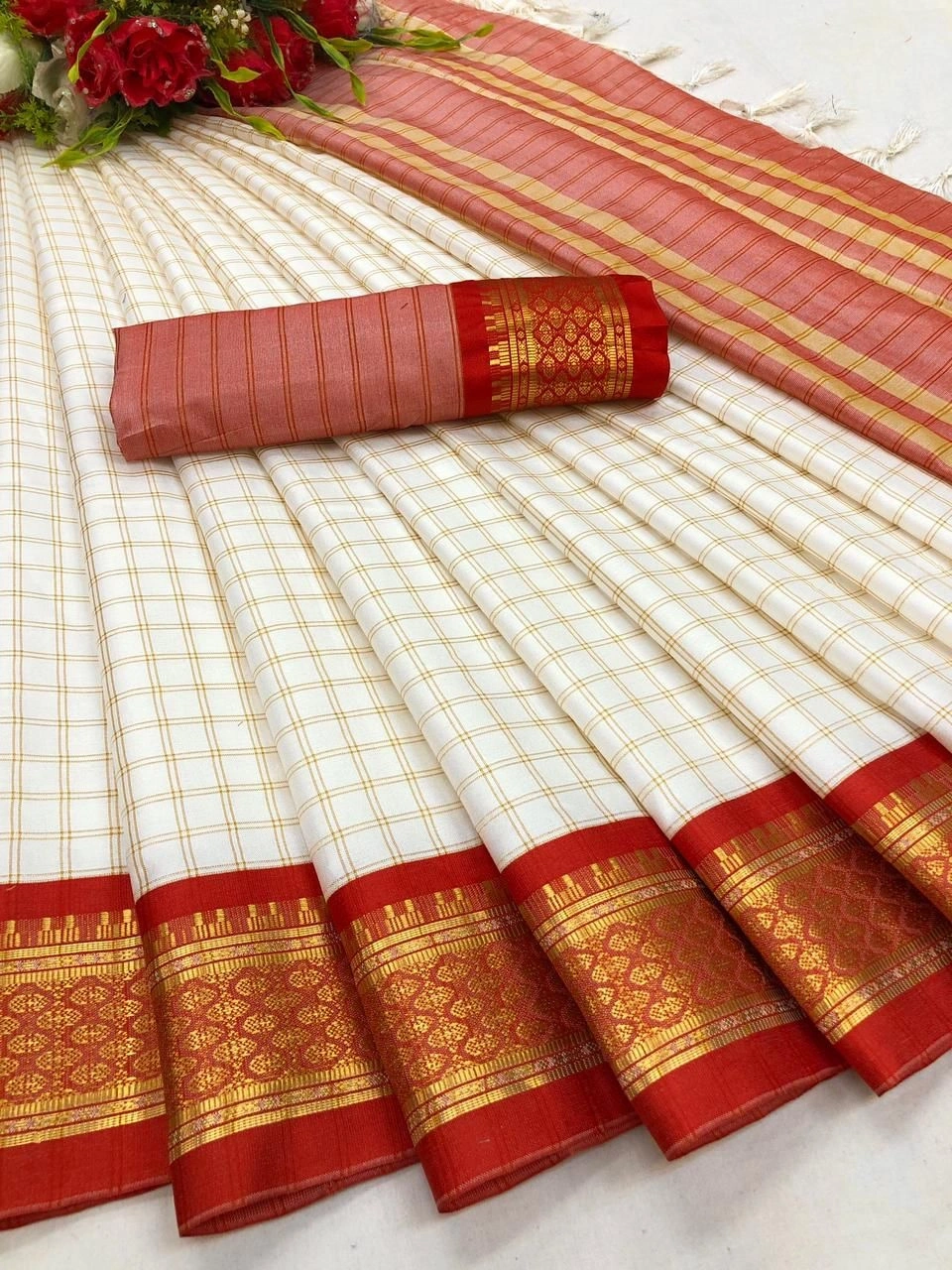 Heavy Cotton Silk Saree with Jacquard Weaving and Rich Border-NFA-10-Red