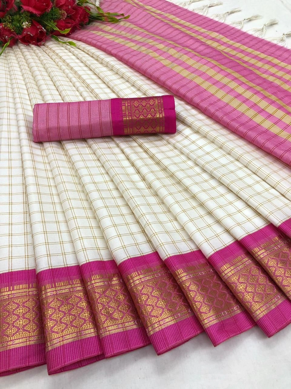 Heavy Cotton Silk Saree with Jacquard Weaving and Rich Border-NFA-10-Pink