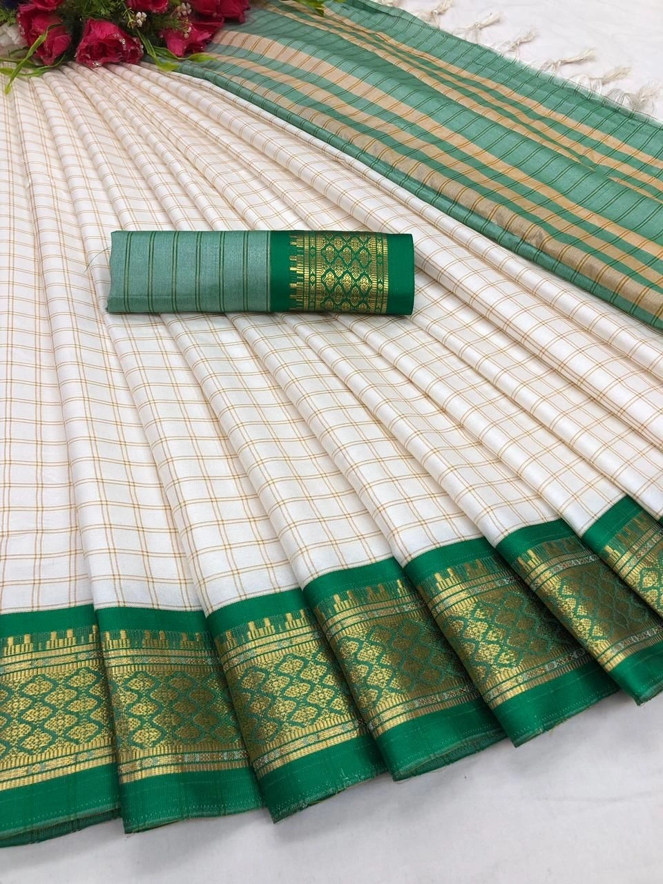 Heavy Cotton Silk Saree with Jacquard Weaving and Rich Border-NFA-10-Green