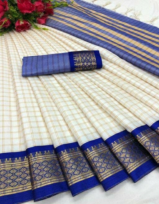 Heavy Cotton Silk Saree with Jacquard Weaving and Rich Border-NFA-10-Blue