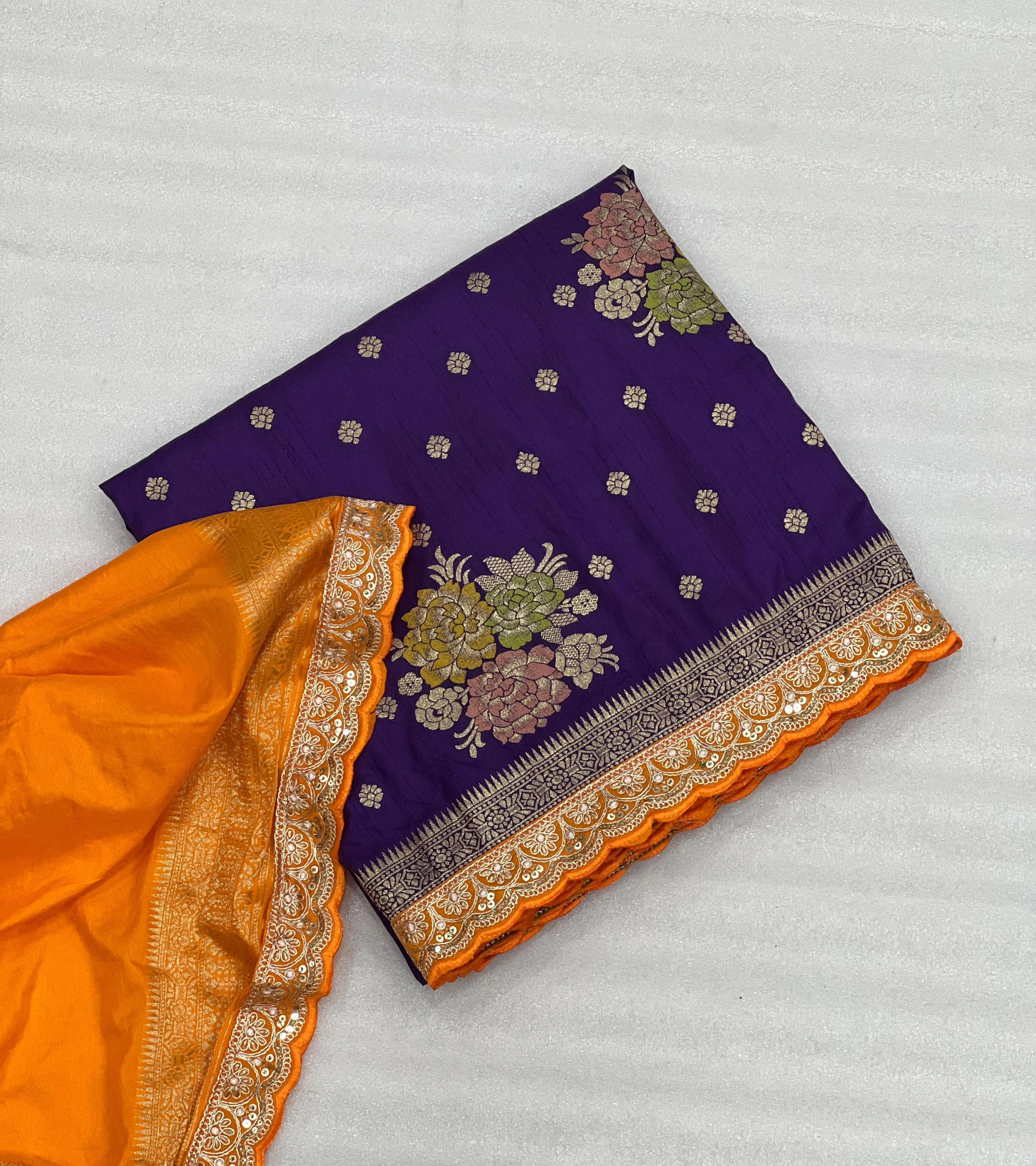 Dolla Silk Saree with Embroidered Border and Running Blouse-RNNC-17-Blue