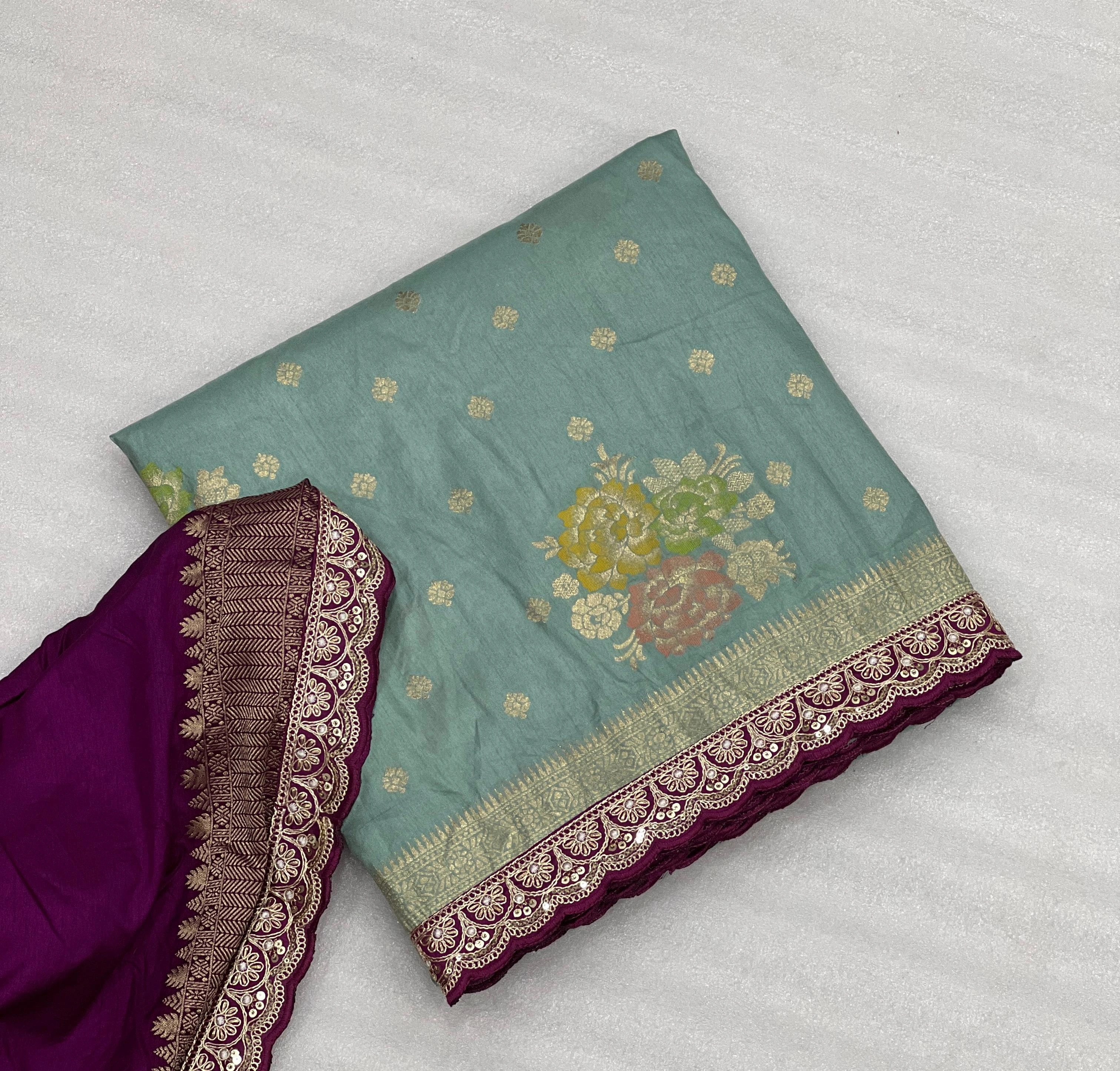 Dolla Silk Saree with Embroidered Border and Running Blouse-RNNC-17-Rama