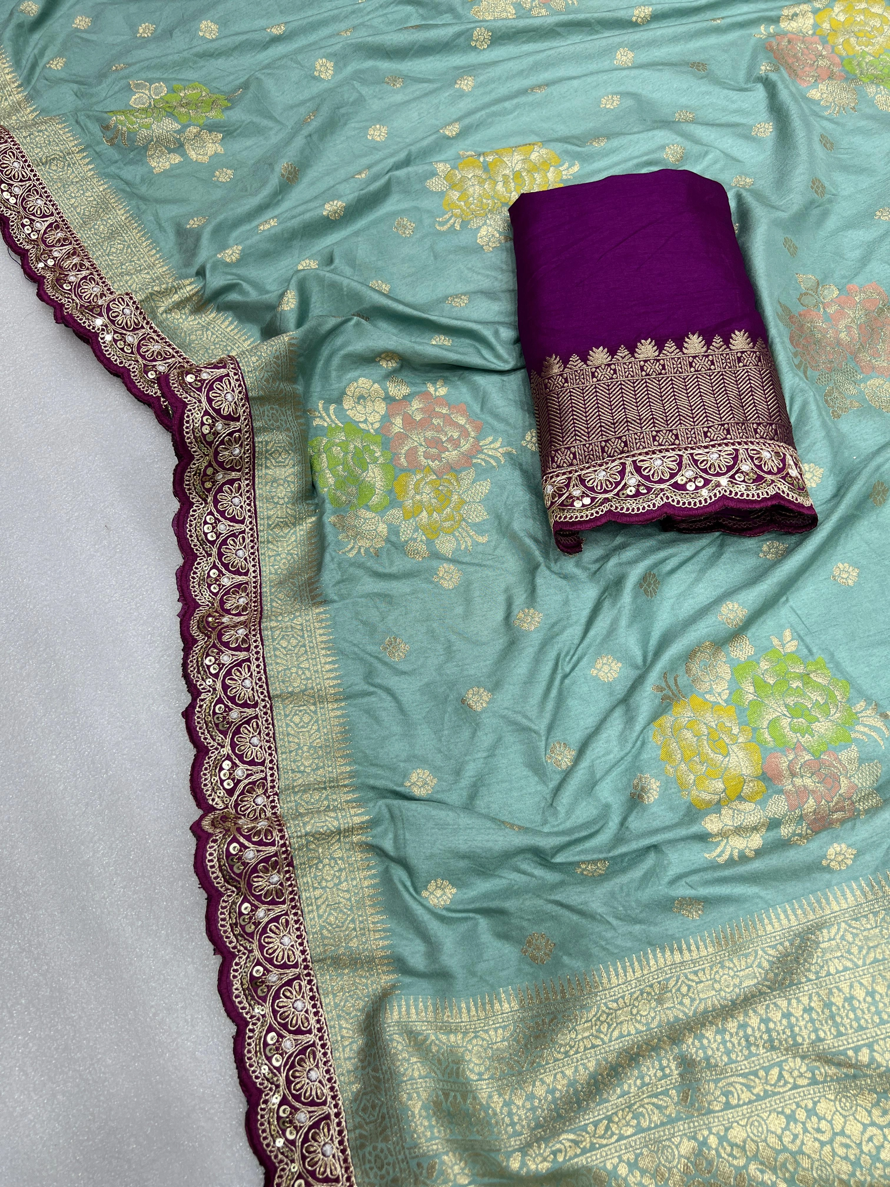 Dolla Silk Saree with Embroidered Border and Running Blouse-Rama-2