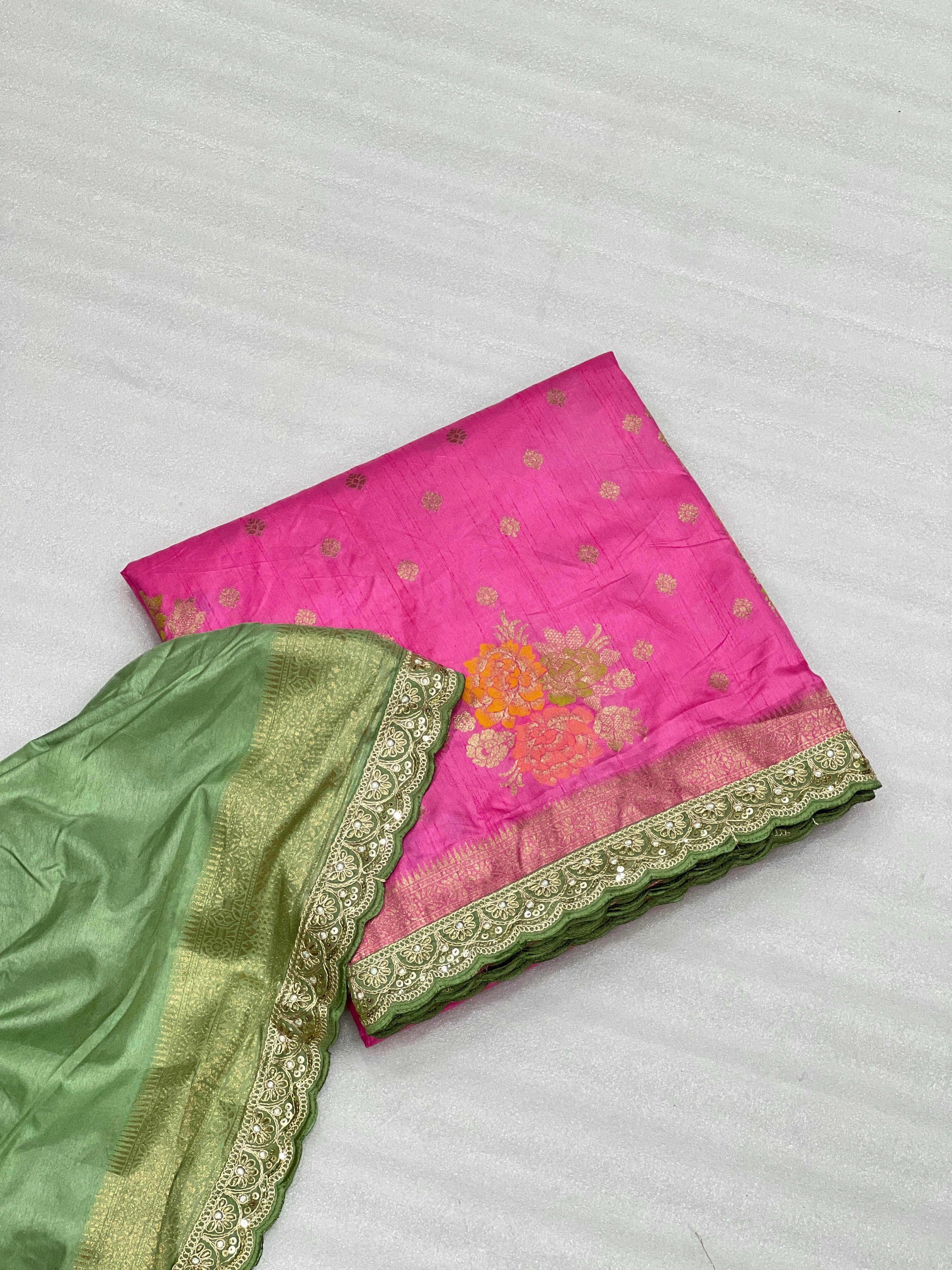 Dolla Silk Saree with Embroidered Border and Running Blouse-RNNC-17-Pink