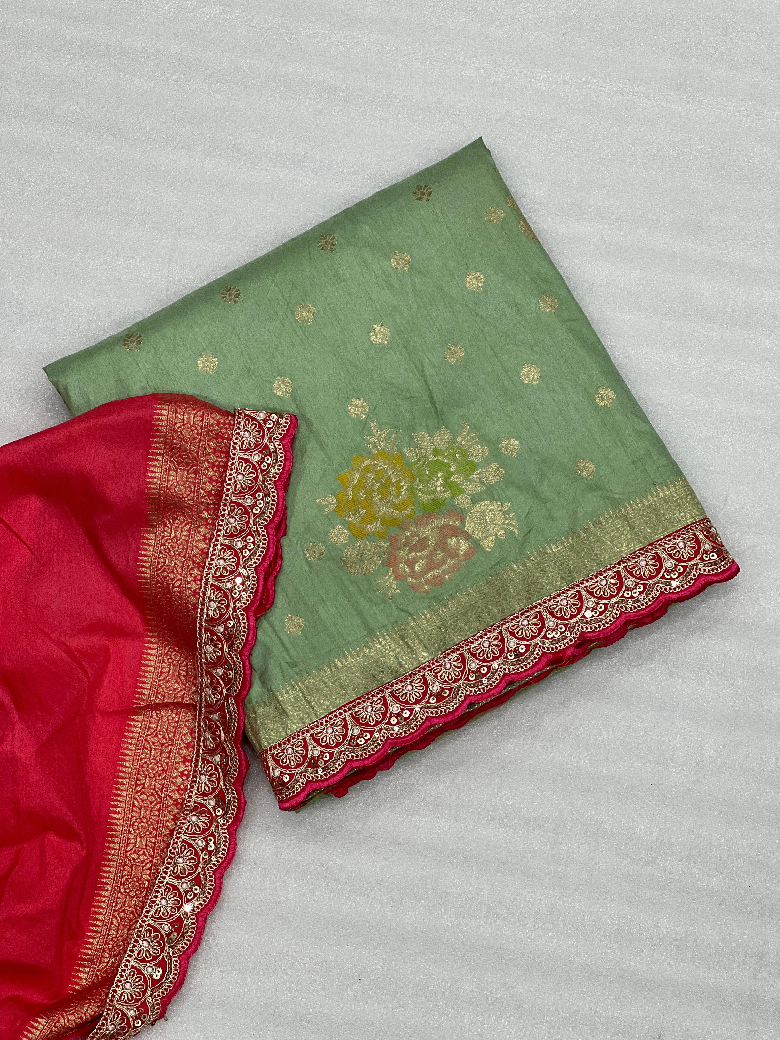 Dolla Silk Saree with Embroidered Border and Running Blouse-RNNC-17-Green