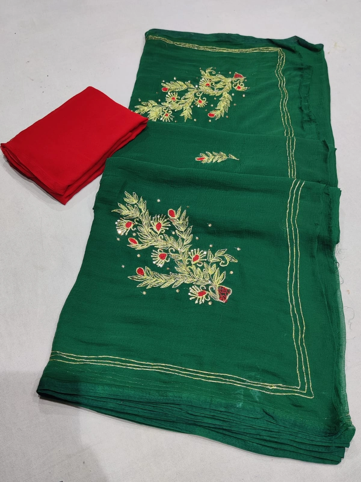 Stunning Handcrafted Rajputi Saree with Beautiful Color Combination-NSD-37-Green