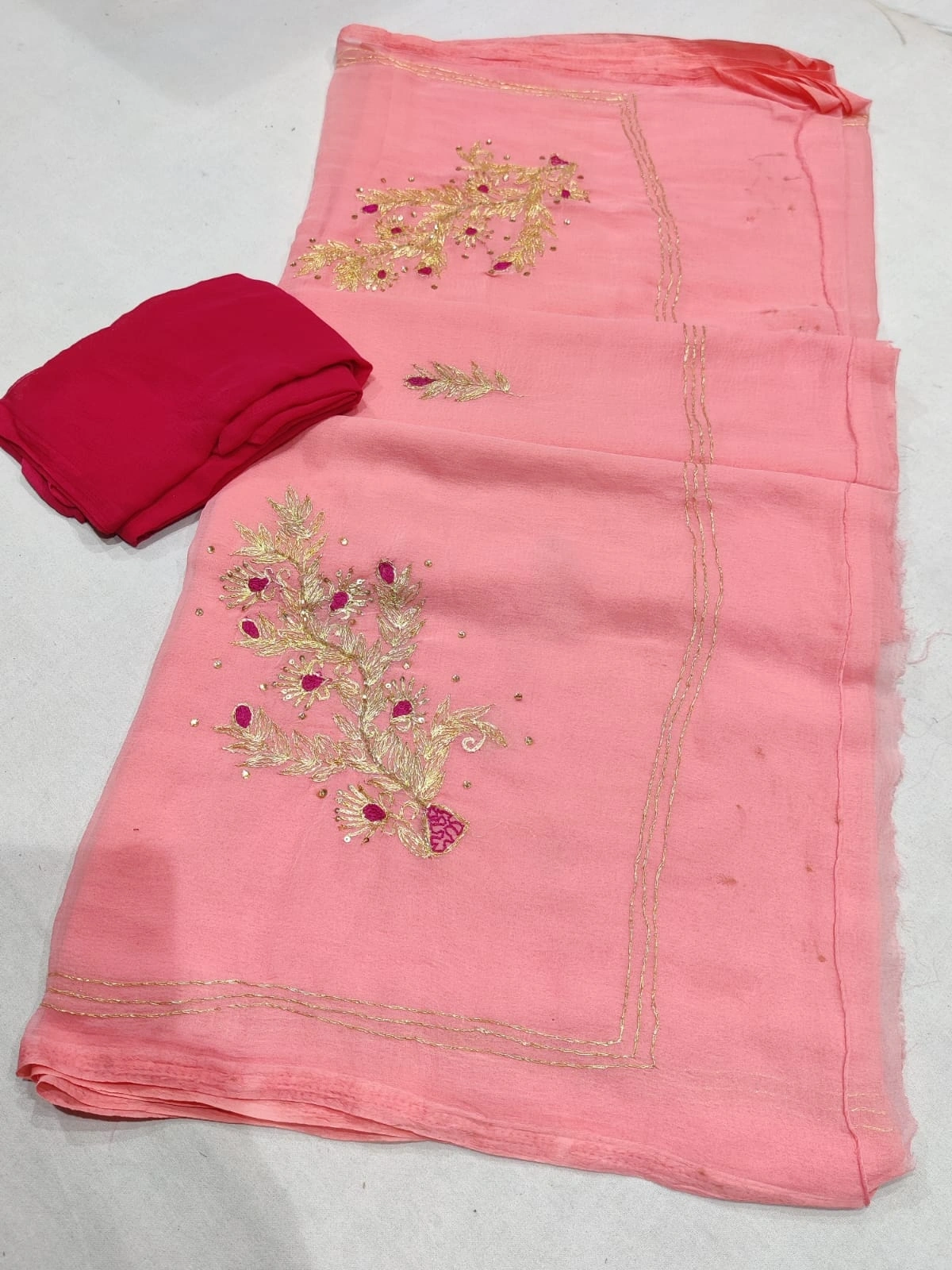 Stunning Handcrafted Rajputi Saree with Beautiful Color Combination-NSD-37-Pink