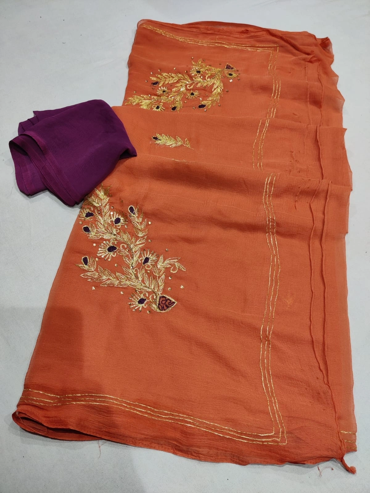 Stunning Handcrafted Rajputi Saree with Beautiful Color Combination-Orange-1