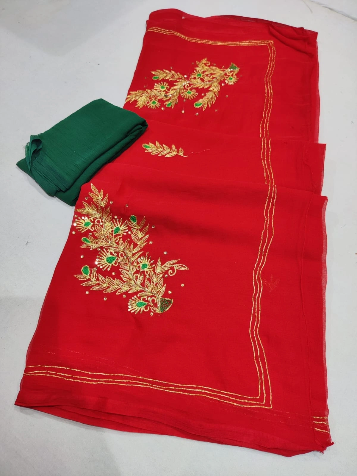 Stunning Handcrafted Rajputi Saree with Beautiful Color Combination-NSD-37-Red