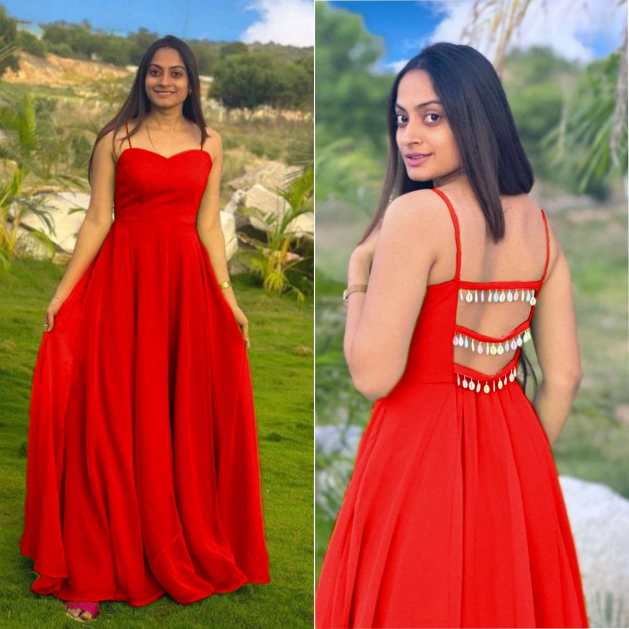 Stunning Heavy Georgette Gown with Fancy Back Pattern-PRI-2666-Red-XXS