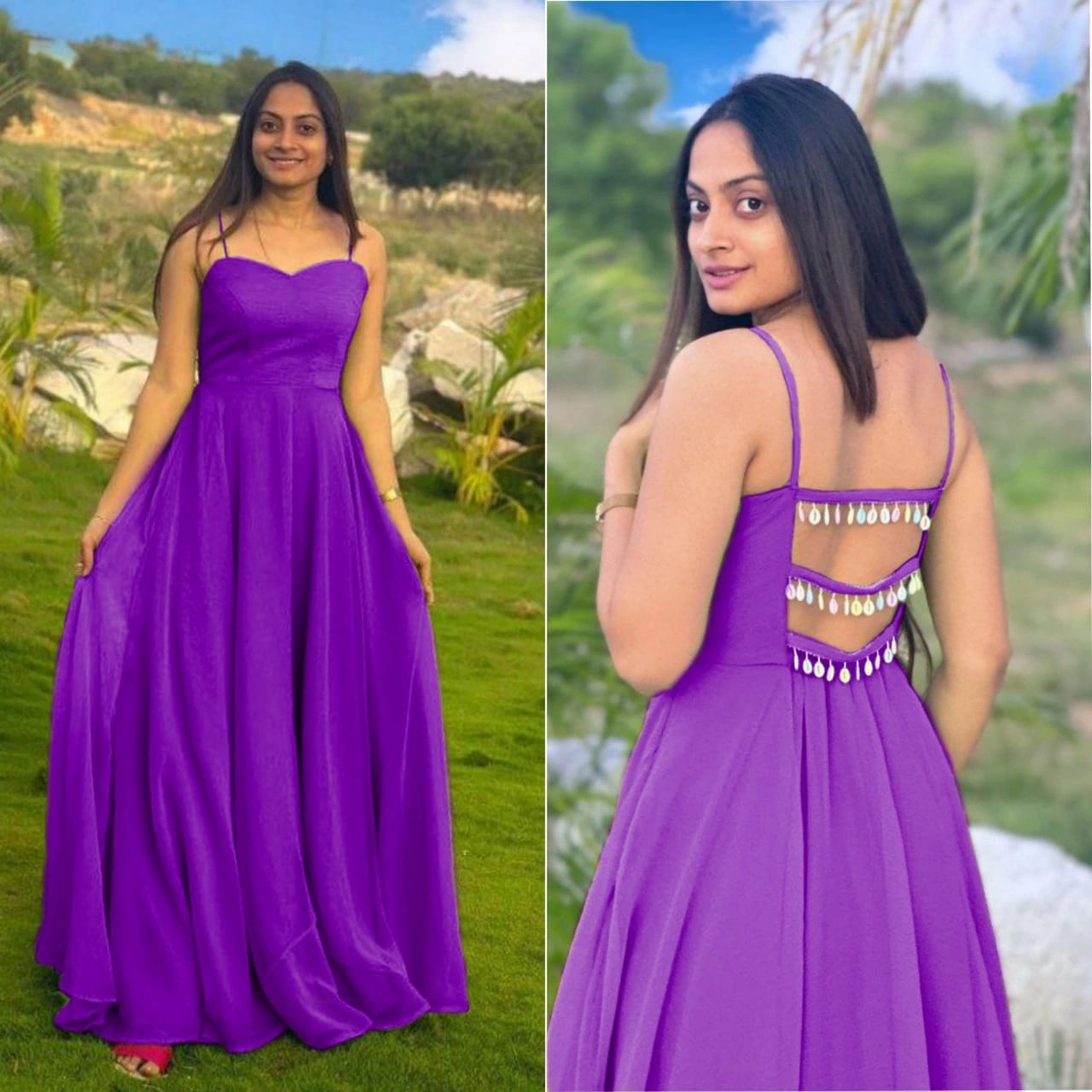 Stunning Heavy Georgette Gown with Fancy Back Pattern-Lavender-XS-1