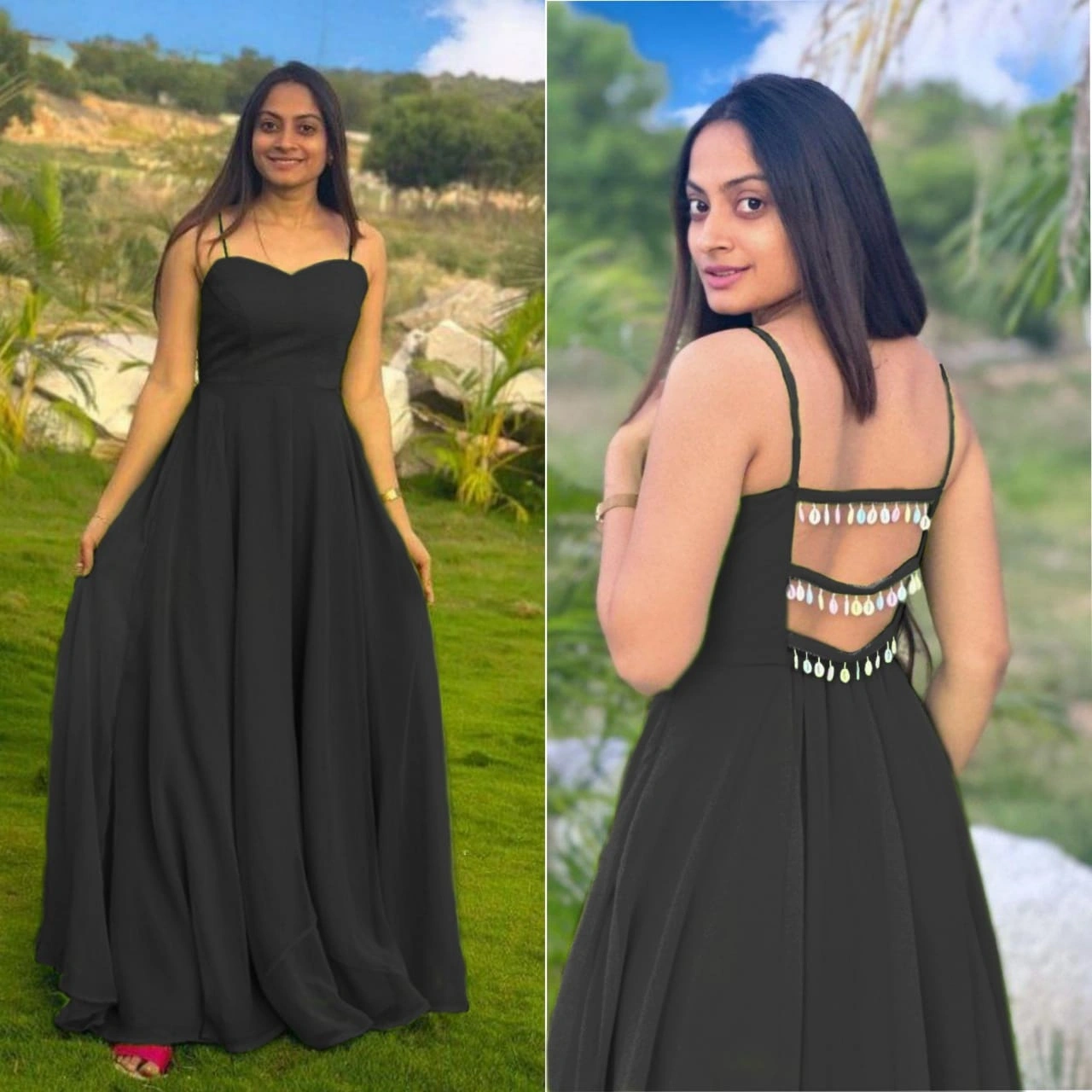 Stunning Heavy Georgette Gown with Fancy Back Pattern-Black-XL-1