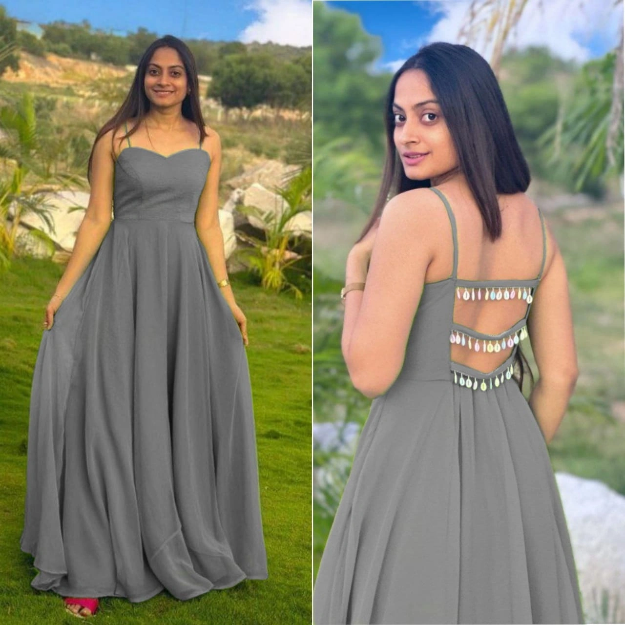 Stunning Heavy Georgette Gown with Fancy Back Pattern-PRI-2666-Grey-XXS