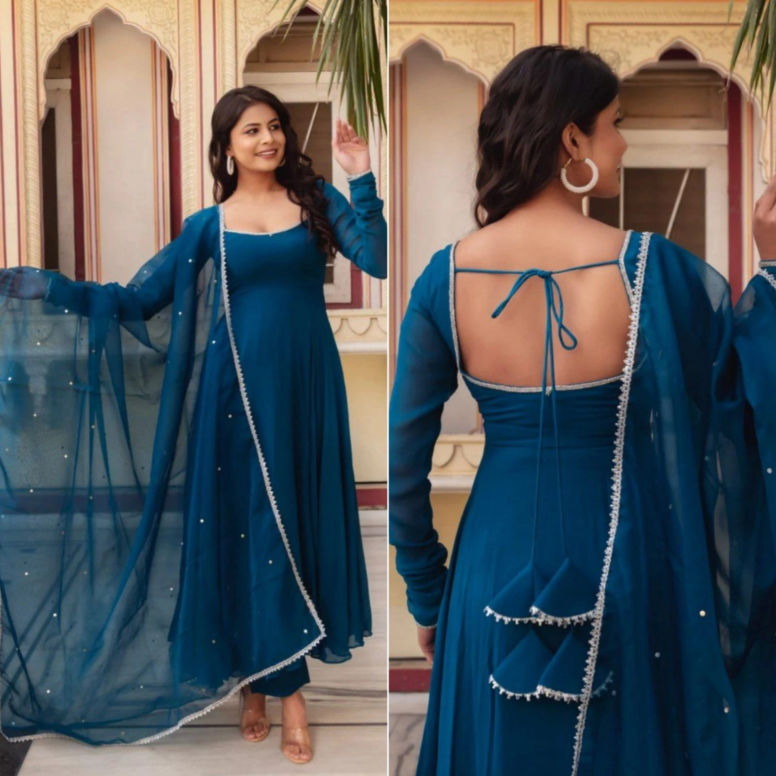 Stunning Heavy Georgette Gown with Fancy Nack Pattern and Tassel Details-Rama-XXS-2