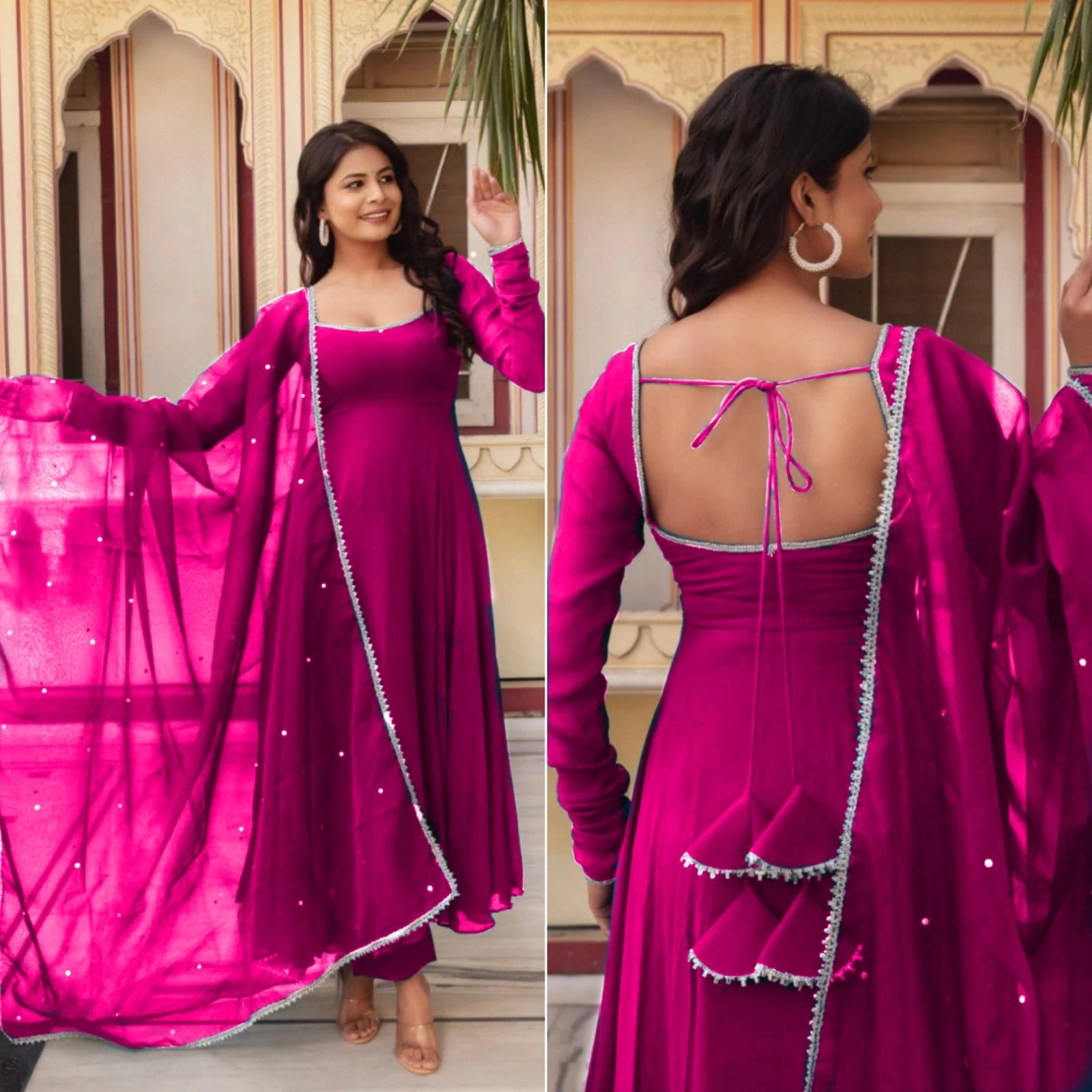 Stunning Heavy Georgette Gown with Fancy Nack Pattern and Tassel Details-PRI-2952-Pink-M