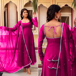 Stunning Heavy Georgette Gown with Fancy Nack Pattern and Tassel Details