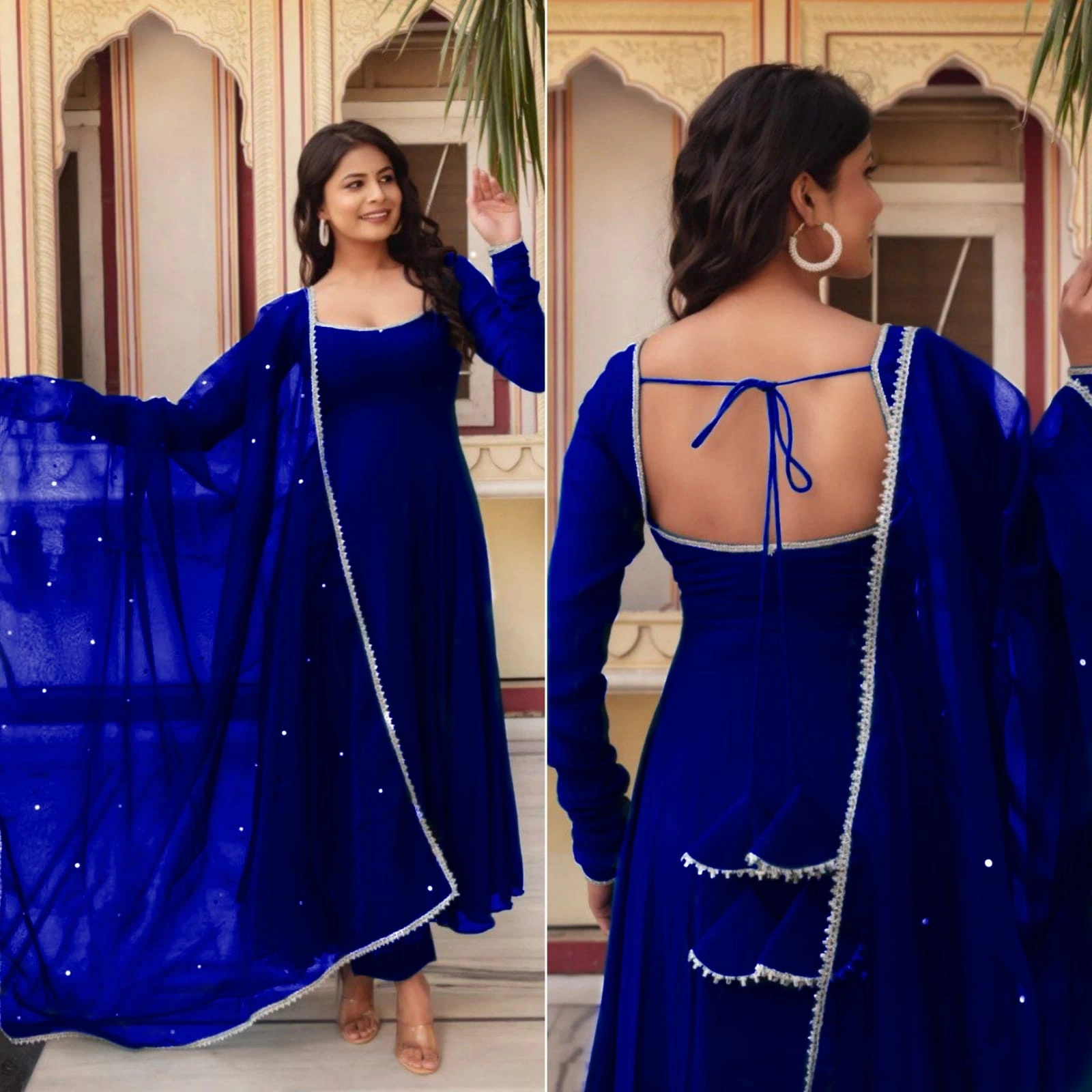 Stunning Heavy Georgette Gown with Fancy Nack Pattern and Tassel Details-PRI-2952-Blue-M