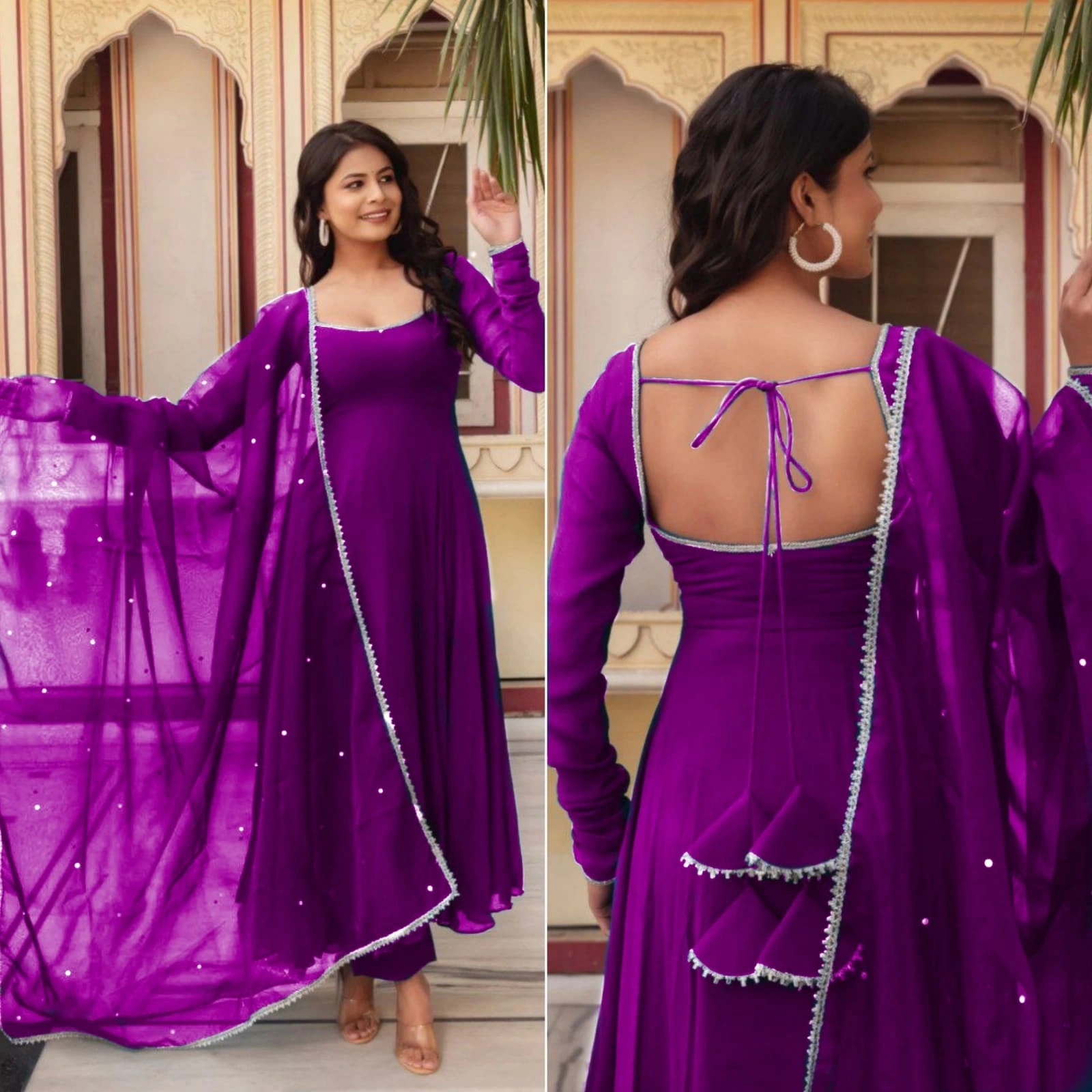 Stunning Heavy Georgette Gown with Fancy Nack Pattern and Tassel Details-PRI-2952-Lavender-XXS