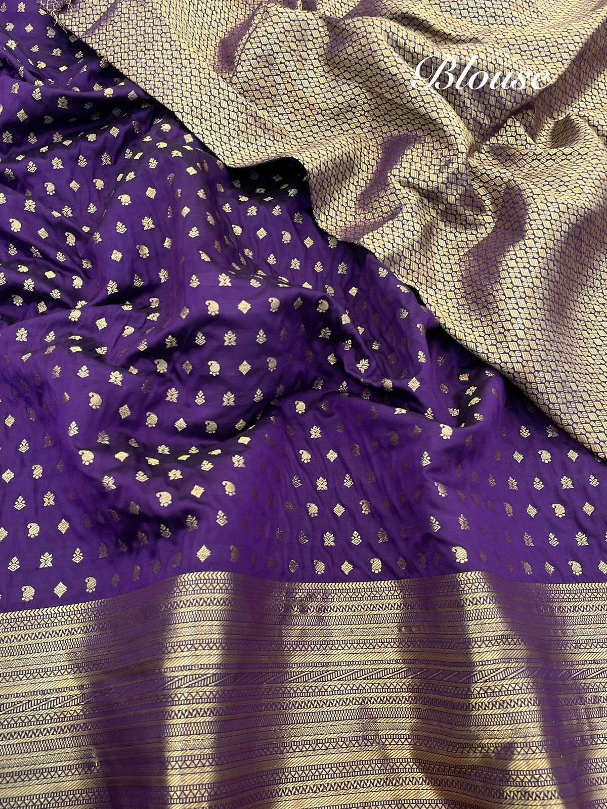 Kanchipuram Pure Silk Saree: Ethereal Elegance with Gold Jari-Purple-1