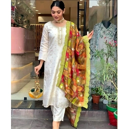 Chanderi Viscose Embroidered Set with Dupatta &amp; Butti